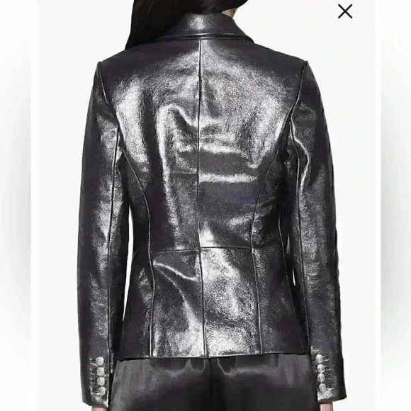 NWT WALTER BAKER Marley Double Breasted Metallic Leather Blazer SZ M in gunmetal - Picture 3 of 4